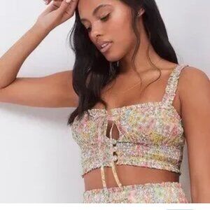 new FREE PEOPLE ESME button front floral crop top bra L large